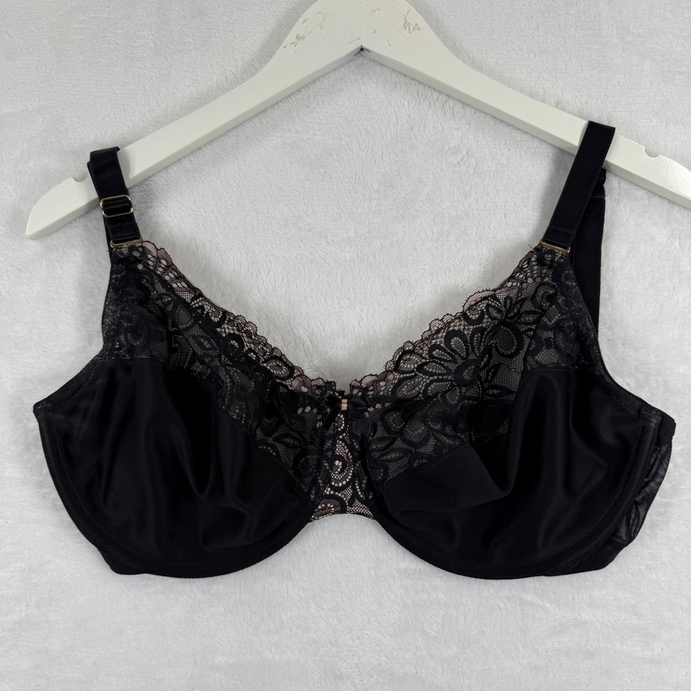 Glamorise‎ 9116 Black Lace Full Figure Wonderwire Bra Womens 42D